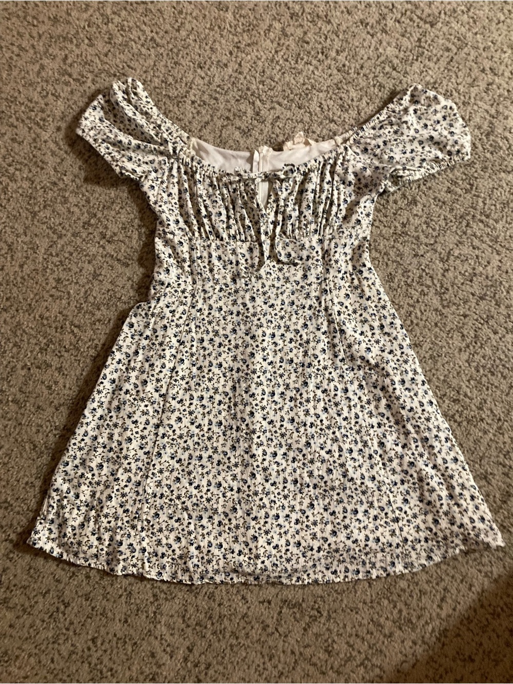 La Hearts White Mini Dress with Blue Floral Print